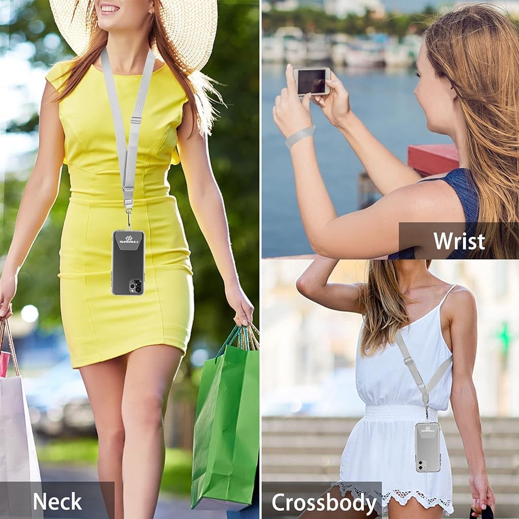 ZORBES Phone Lanyard Phone Hand Strap Set Phone Neckstrap for All Phone Case Adjustable Grey Phone Sling with 2 Self-Adhesive Inserts Phone Sling Hand Strap, Not Includes Phone Case ZORBES Phone Lanyard Phone Hand Strap Set Phone Neckstrap for All Phone Case Adjustable Grey Phone Sling with 2 Self-Adhesive Inserts Phone Sling Hand Strap, Not Includes Phone Case